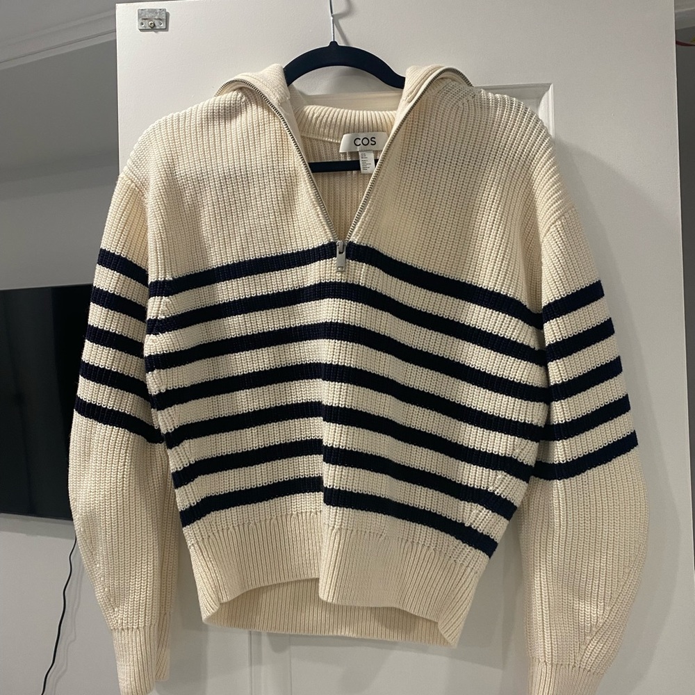 COS Cream and Black Striped Sweater